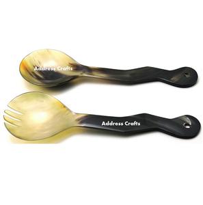 Hot Selling Indian Handmade Horn <b>Servings</b> <b>Spoon</b> Set Top Quality Horn Salad <b>Spoon</b> With Fork Horn Cutlery Set Home Hotel Use - Product Image 1