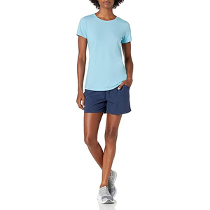 T-shirt pour femme en polyester, tissu à séchage rapide, surface aérée, doux, extensible, léger, fluide, respirant, ton estival, coupe décontractée - Product Image 4