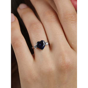 NOVAMART Fine 925 Sterling Silver Royal Blue Heart <b>Ring</b> <b>Adjustable</b> Band Rhodium Plated Romantic for Swiss Zirconia Gift Women Gi - Product Image 4