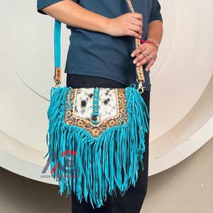 2025 carnaval bohème Hobo Vintage femmes sac à bandoulière avec gland usiné à la main en cuir de vachette fronde épaule sac à main pour les femmes - Product Image 1