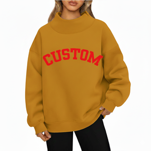 Sweat-shirt à col montant réversible en coton avec logo imprimé personnalisé, style varsity, surdimensionné, pour le pilates, le yoga, sweat-shirt à col montant pour femmes - Product Image 1