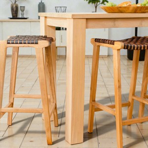Tabouret de bar en teck de qualité commerciale en gros, siège en cuir tressé, chaise haute pour hôtel, restaurant, café, bar, fabricant de meubles - Product Image 6