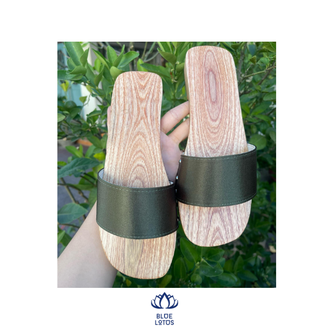 Traditional Vietnamese Blue Lotus Wooden Clogs With EVA/PU Insole Summer Sandal for Ao Dai From Ms. Hani+84 767 550 132