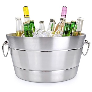 Bac à boisson ovale en acier inoxydable seau à glace et refroidisseur de boissons pour les fêtes bac à glace avec poignées seau à glace à bière Champagne - Product Image 6