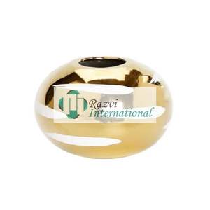 Vase à fleurs en or à dessus étroit avec détail de coup de pinceau blanc Meilleur vase à fleurs en métal doré de grande qualité Taille personnalisée - Product Image 6