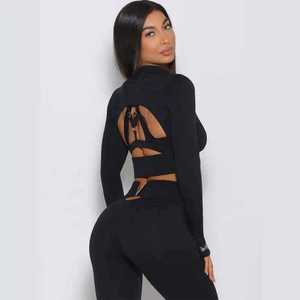 Conjunto de yoga elegante para mujer de primera calidad, conjunto de dos piezas, Sujetador deportivo y pantalones de yoga, ropa de gimnasio transpirable - Product Image 3