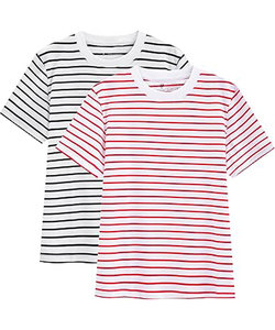 Camiseta básica de manga corta con cuello a rayas para mujer, 100% de algodón, ecológica, antibolitas, ropa informal de verano bordada - Product Image 1