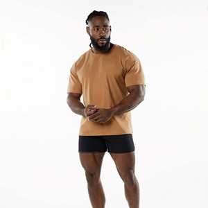 Camiseta 94% de algodón para hombre, camisa de manga corta ajustada con cuello redondo y hombros descubiertos, de licra, 6% - Product Image 4