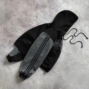 Sudadera con capucha desgastada con lavado ácido 100% algodón con cremallera completa estilo callejero sudaderas con capucha recortadas con parche bordado apropiado para invierno - Product Image 2