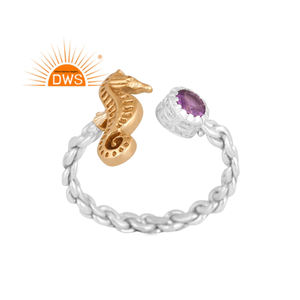 Latest design fine sterling silver natural Amethyst gemstone <b>adjustable</b> <b>ring</b> custom jewelry manufacturer - Product Image 1