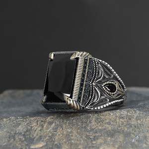 Anillo de Hombre de Plata de Ley 925 de Alta Calidad, Estilo Otomano, Azuris VALKH1868, Piedra Natural, Joyería de Moda Turca, Hecho en Turquía - Product Image 1