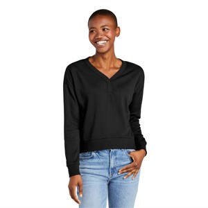 Cotton Korean Women V-Neck Pullover <b>Black</b> Sweatshirt - Soft and Cozy Mid-Layer for Casual Wear, Ideal for Layering in Fall - Product Image 2