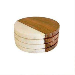 WHITE RESIN STRIP Wooden Marble Resin Customized Coaster <b>Set</b> with Natural & Customized Color Made in India - Product Image 3