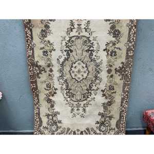 Turkish Area Rug 3.6x6.7 ft (110x204 cm), Vintage <b>Brown</b> Persian <b>Wool</b> Rug - Product Image 2