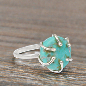 925 <b>Sterling</b> <b>Silver</b> <b>Ring</b> Top Selling 12mm Kingman Arizona Turquoise Gemstone 6 Prong Setting Smooth Cut Fine for Women Wedding - Product Image 3