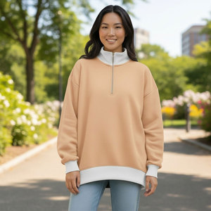 Mujeres Promate International media cremallera dos tonos manga larga de gran tamaño cuello simulado sudadera Spandex/algodón transpirable - Product Image 6