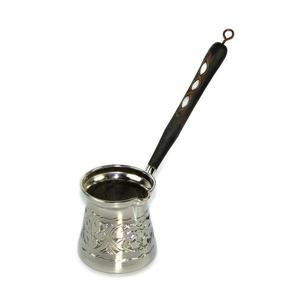 Calentador de té de diseño árabe elegante de forma redonda de Metal, cafetera de aluminio con mango, acabado plateado, Calidad exclusiva - Product Image 1