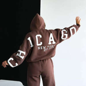 Conjunto de Sudadera con capucha para mujer, jersey de gran tamaño, sudadera básica de lana de algodón, ropa de calle informal, traje de dos piezas cálido para invierno - Product Image 6