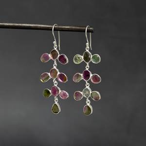 Fait à la main en argent Sterling 925 balancent Vintage scénique pastèque Tourmaline pierre précieuse pour la fête octobre pierre de naissance bijoux cadeau - Product Image 4