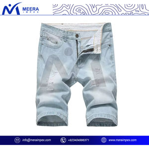 กางเกงขาสั้นผ้ายีนส์เอวสูงของผู้ชายแบบพรีเมี่ยมมีสไตล์เข้ารูปมีกระดุม100% ลอยผ้าฝ้ายทนทานตกแต่งวินเทจแบบลำลอง - Product Image 2