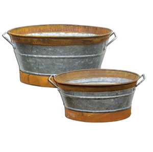 Hot Sale Latest Metal Iron Galvanized Outdoor Garden Decoration <b>Large</b> Round Shape Bucket Planters With Handle Made in India . - Product Image 1