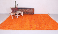Tapis marocain Beni Ourain orange vif, style bohème berbère, grand, fait main, en laine, lavable, décoration intérieure