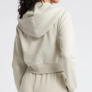 Venta al por mayor caliente niñas de gran tamaño Zip up Crop Hoodie ácido lavado en blanco recortado Tops suelta Vintage Hoodie Mujer - Product Image 3