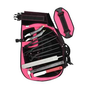 Kit d'outils de maréchal-ferrant avec tablier rose, pince à sabots, tire-clous, pince à ébarber, râpe à sabots, couteau à ébarber et couteau à sabots à boucle en laiton - Product Image 1