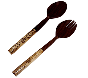 Service à salade de bonne qualité avec poignées en acier poli, vaisselle en corne, service à salade en acier inoxydable - Product Image 1