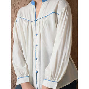 Chemise d'été bohème pour femme en coton à motif floral, col mandarin, coupe ample, boutonnée - Product Image 4