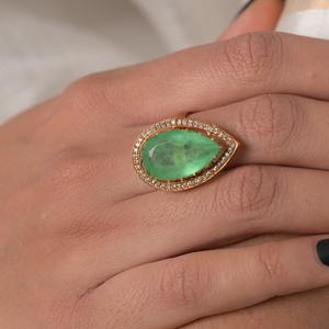 Anillo Tradicional Gajaah de Plata de Ley 925 con Gema Verde en Forma de Pera y Halo de Diamantes, Modelo Lágrima del Mar, para Mujer, Joyería Nupcial - Product Image 3