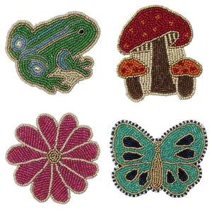 Posavasos con cuentas artesanales Posavasos bordados de diferentes formas con diferentes hermosos colores Posavasos con cuentas de la India - Product Image 1