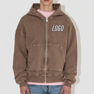 Streetwear personnalisé 3D broderie bouffée impression sweat à capuche zippé sweat à capuche en coton avec fermeture éclair sweats à capuche épais vierges avec fermeture éclair complète - Product Image 3