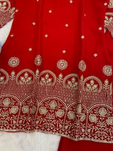 Sharara indien pakistanais de dernière génération en georgette, broderie fantaisie, séquence, élégant, rouge, exclusif, pour les occasions spéciales - Product Image 6