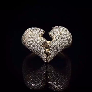 RB Gems lujo 10K oro amarillo corte diamante anillo Iced VVS Moissanite corazón romper amor Hip Hop diseño IGI certificado para boda - Product Image 2