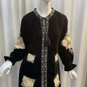 Latest Women's 100% Cotton Casual <b>Short</b> Sleeve Maxi Button Closure Knee Natural Velvate Fabric Woven Washable Machine Embroidery - Product Image 1