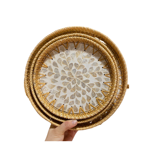 Wholesale <b>Cheap</b> Price Rattan Serving Platter Rattan Ceramic Plate With Multiple Pattern Dinnerware <b>Set</b> Vietnam Handmade Factory - Product Image 5