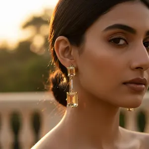 Nouvelles boucles d'oreilles pendantes élégantes en or rose perlé pour mariages et fêtes, boucles d'oreilles pendantes élégantes en diamant chrétien, cadeau en or - Product Image 2