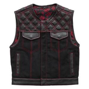 Gilet de club pour homme en denim et cuir, gilet de moto avec rembourrage en diamant et poches pour armes à feu, vêtements de sport pour adultes pour la conduite - Product Image 1
