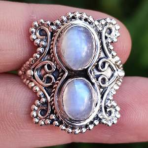 Rainbow Moonstone <b>Statement</b> <b>Ring</b> 925 Sterling Silver Handmade Boho June Birthstone Jewelry Rhodium Perfect Gift for Her Birthday - Product Image 6