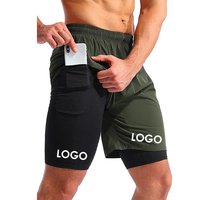 Shorts de course 2-en-1 pour hommes avec doublure de compression, respirants, séchage rapide, 100 % polyester, couleurs personnalisables, logo, poche, cordon de serrage, taille haute
