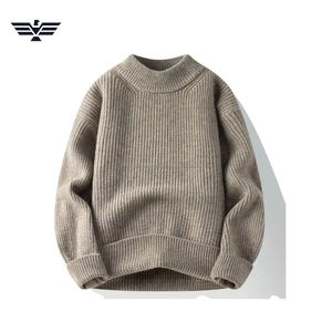 Men's Blue Ribbed Knit Pullover Sweater 100% Acrylic Thick Winter Crew Neck Full Sleeve Solid Color - Product Image 2