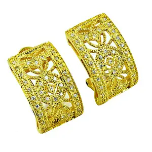 Boucles d'oreilles créoles en filigrane plaqué or pour femmes avec zircone cubique Bijoux à la mode - Product Image 2