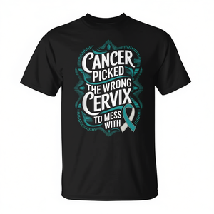 Maglietta con Nastro Teal per la Consapevolezza sul Cancro Cervicale - Articolo Promozionale per la Consapevolezza sul Problema del Cervix - Product Image 2