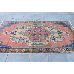 4.4x8.4 ft Rug, Turkish Rug, Vintage <b>Red</b> <b>Wool</b> Moroccan Rug - Product Image 4