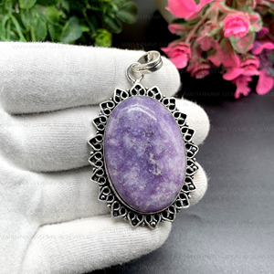 Venta al por mayor diseño único estilo bohemio niños Collar personalizado Color lepidolita oxidado latón artesiano colgante Cristiano - Product Image 5