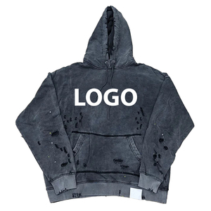 Sudadera con capucha de invierno desteñida Premium para hombres 100% algodón pesado lavado ácido francés Terry suéter informal personalizable - Product Image 5