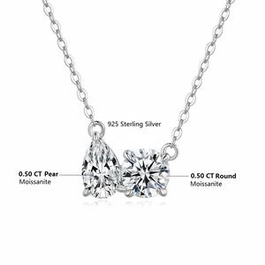 Collier tendance classique pour femme en argent sterling 925 avec pendentif double moissanite couleur D VVS, bijoux de fiançailles, Toi et Moi - Product Image 6