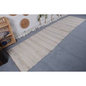 Tapis Moderne Vintage Turc en Laine Écologique Grand Format 3.1 x 12.7 pi Beige à Motif Patchwork à Poils Moyens pour Salle à Manger - Product Image 2