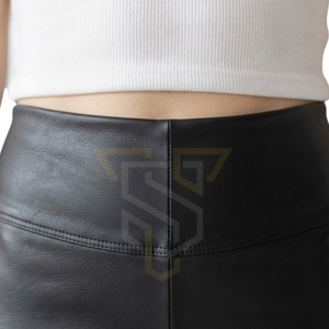 Leggings en cuir taille haute pour femmes, grandes tailles, vente en gros, couleur unie, respirants, longueur intégrale, taille élastique - Product Image 4